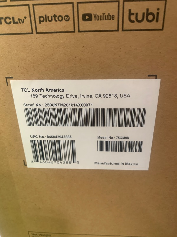 Photo 1 of ****CHECKED 7/10 - AS IS/NO RETURNS - SALE FINAL - FOR PARTS ONLY****TCL 75 Inch Class QM8K Series | Mini LED QLED 4K HDR | 75QM8K, 2025 Model | 120HZ-144HZ Anti Reflective Wide Angle Screen Smart Google TV Dolby Atmos | Voice Remote Alexa Gaming Streami