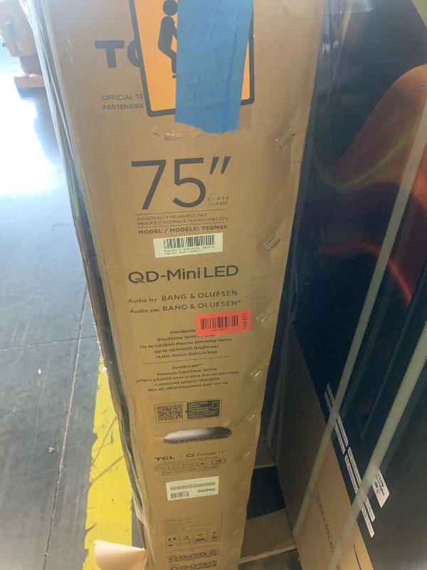 Photo 1 of ****CHECKED 7/10 - AS IS/NO RETURNS - SALE FINAL - FOR PARTS ONLY****TCL 75 Inch Class QM8K Series | Mini LED QLED 4K HDR | 75QM8K, 2025 Model | 120HZ-144HZ Anti Reflective Wide Angle Screen Smart Google TV Dolby Atmos | Voice Remote Alexa Gaming Streami