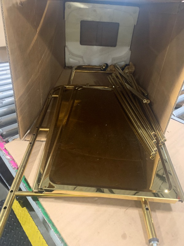 Photo 1 of **COMPLETELY DISASSEMBLED**Three-Tier Service Cart, Titanium Gold Commercial Hotel & Restaurant Beverage Cart with Guardrails, Large Mobile Serving Trolley(C)