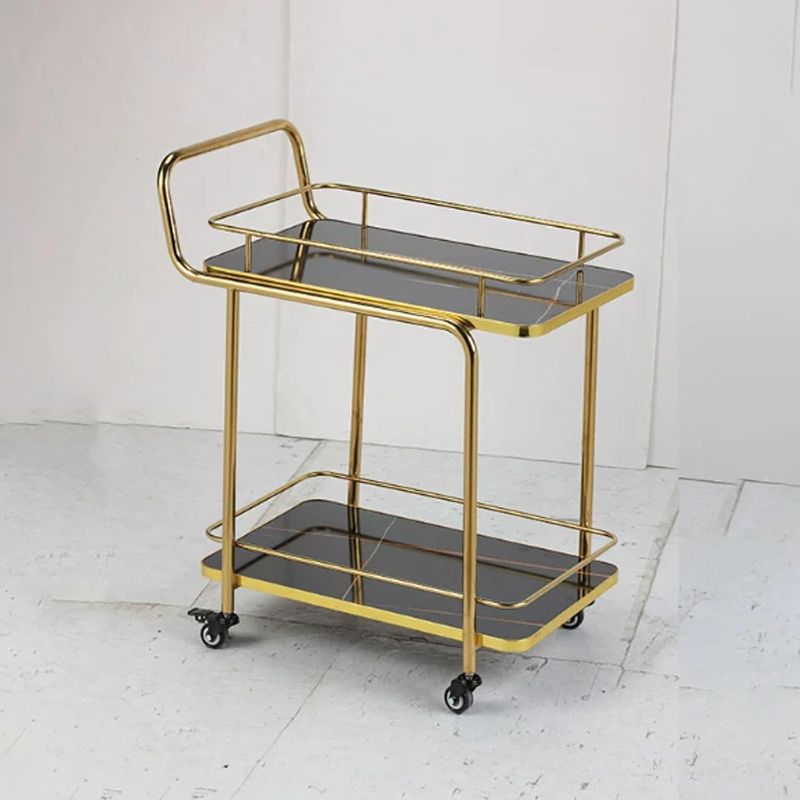 Photo 1 of **COMPLETELY DISASSEMBLED**Three-Tier Service Cart, Titanium Gold Commercial Hotel & Restaurant Beverage Cart with Guardrails, Large Mobile Serving Trolley(C)