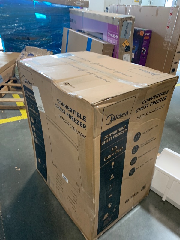 Photo 1 of ** FACTORY SEALED ** Midea MERC04C4BAWW Chest Freezer, 3.5 Cubic Feet Freezer With Removable Basket, Interior LED Light, Adjustable Temperature, For Kitchen Apartment Office, White