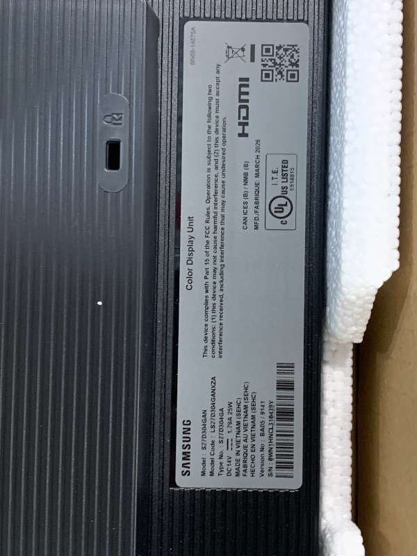 Photo 1 of **SOLD FOR PARTS** **SCREEN IS BROKEN** **SOLD AS IS** Samsung 27" (S30GD) Essential Monitor with IPS Panel and Tilt Only Stand, 100Hz Refresh Rate, Ergonomic Design, Advanced Eye Care, Game Mode, LS27D304GANXZA