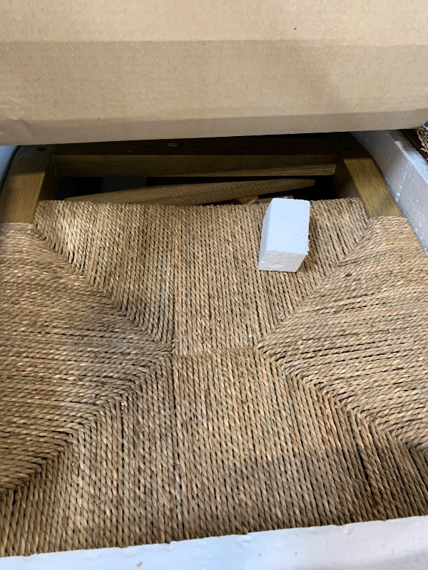 Photo 1 of ***** AS IS ALL SALES FINAL NO RETURNS ******LNathan James Beacon Bohemian Boucle Bar Stool, Upholstered Counter Height Chair with Solid Wood Frame and Woven Seagrass Back for Kitchen Island, Light Brown/Seagrass/Cream Boucle