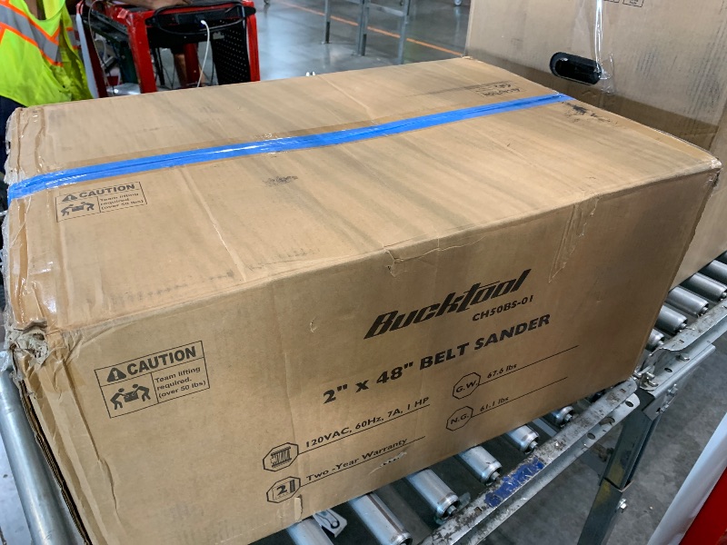 Photo 1 of ** ONLY ONE PCS NO RETURN ** Bucktool 1HP 7A Belt Sander, 2×48 Inch 4500 FPM Bench Belt Sander, Dual-Purpose Flat & Curved Sanding Design, Iron Base & Platen with Safety Switch, Ideal for Knife Making, Metalworking, Workshop Use