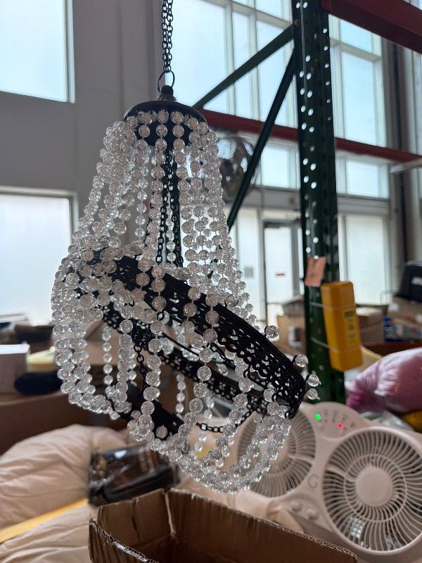 Photo 1 of [Tangled] Hanging Candle Chandelier Outdoor, Battery Operated Clear Acrylic Beaded Chandelier with Flickering Led Candle Light S Hooks Modern Lantern for Garden Yard Patio Gazebo Room Indoor Decorations, 27”H