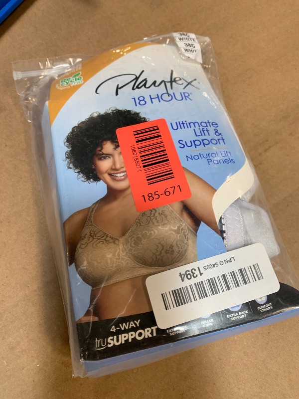 Photo 1 of [PARTIAL SET MISSING ONE] PLAYTEX Womens 18 Hour Ultimate Lift and Support Wire Free Us4745, Available in Single 2-Packs Bras, White, 38C US