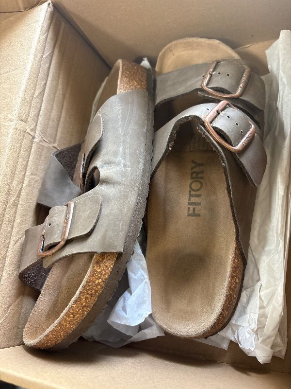 Photo 1 of ***VERY USED** FITORY Mens Sandals, Arch Support Slides with Adjustable Buckle Straps and Cork Footbed Brown Size 10