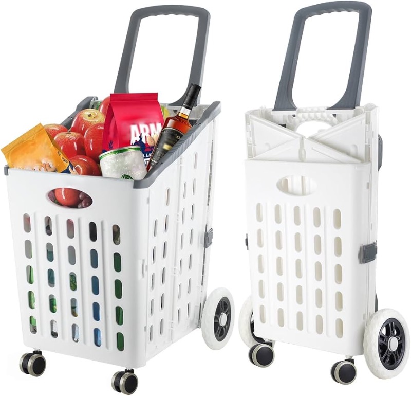 Photo 1 of ** only 1**
2 PCS Shopping Carts for Groceries, Foldable Cart with Wheels, Wagon Cart, Utility Cart for Supermarkets, Fruit Stores(White)