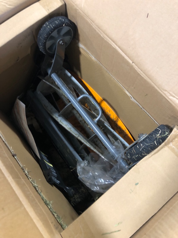Photo 1 of ***MISSING SCREWS AND HANDLE*** Fiskars Push Mower, Cut Width Manual Reel Mower with No Motor, Eco-Friendly Manual Reel Lawn Care, 18", Black