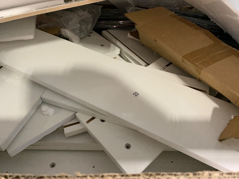 Photo 1 of ***FOR PARTS*** Arulvmrn Fluted Makeup Vanity Desk with 46" HD Lighted Mirror,Big Modern Vanity Desk with Mirror and 12 LED Lights, Dressing Table with 11 Drawers, Glass Top for Bedroom,White