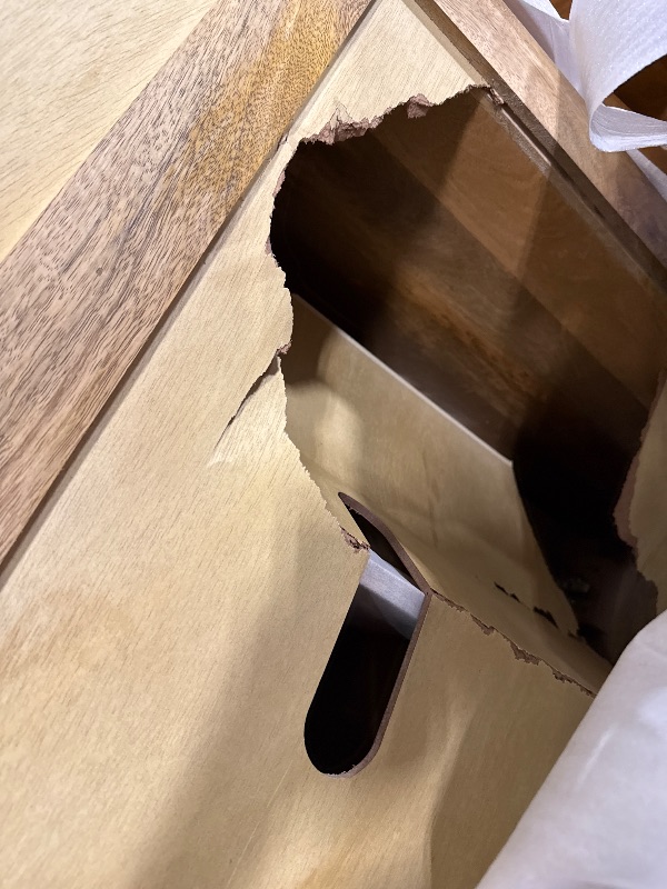 Photo 1 of ***DAMAGE, SEE PHOTOS*** Signature Design by Ashley Dresor Accent Cabinet, 68" Sideboard Buffet Cabinet with Storage, 4-Door Natural Mango Wood Credenza, Cord Management for Living Room, Light Brown
