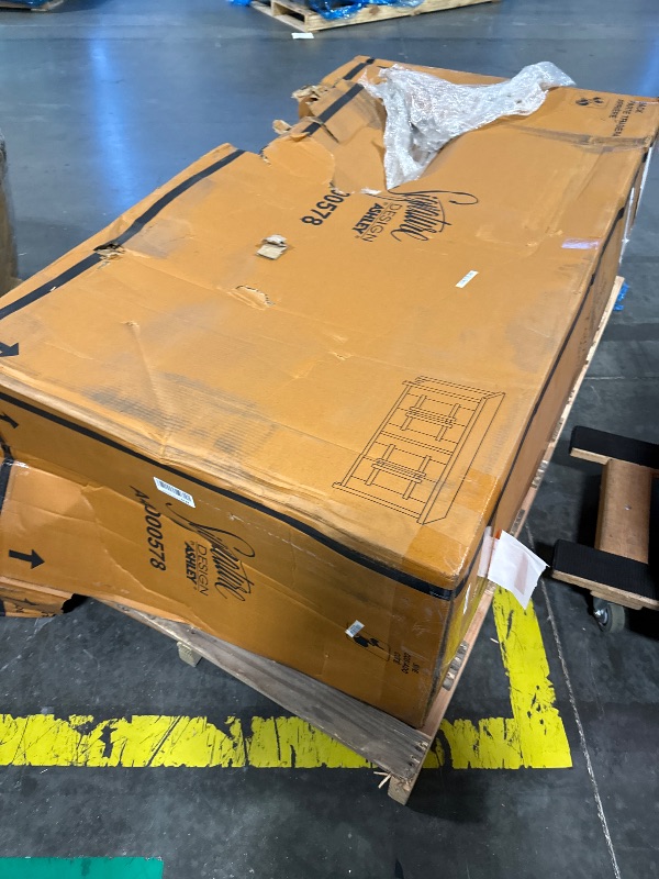 Photo 1 of ***DAMAGE, SEE PHOTOS*** Signature Design by Ashley Dresor Accent Cabinet, 68" Sideboard Buffet Cabinet with Storage, 4-Door Natural Mango Wood Credenza, Cord Management for Living Room, Light Brown