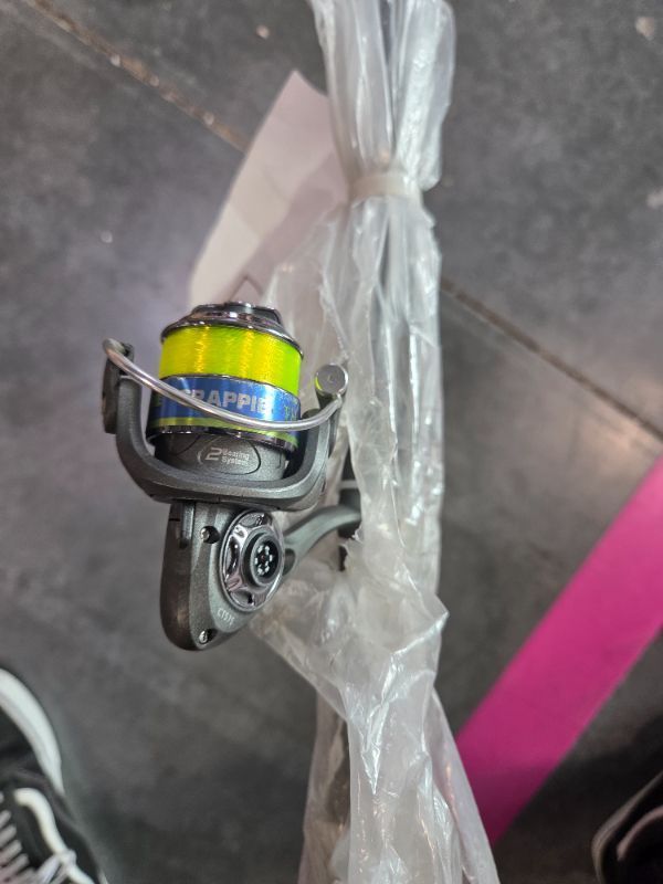 Photo 1 of ***MINOR DAMAGED WITH MISSING PARTS*** Lew's Crappie Thunder Spinning Reel and Fishing Rod Combo, 12-Foot 2-Piece Graphite Blank, Size 75 Reel, Right or Left-Hand Retrieve, Crappie Thunder Green
