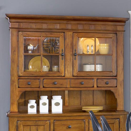 Photo 1 of ****** USED AS IS ALL SALES FINAL NO RETURNS*******LIBERTY FURNITURE 17-CH6285-BUFFET-HUTCH Features LED lighting that illuminates the display, a planked back panel, two wood framed seeded glass doors with adjustable shelving behind each and three full ex