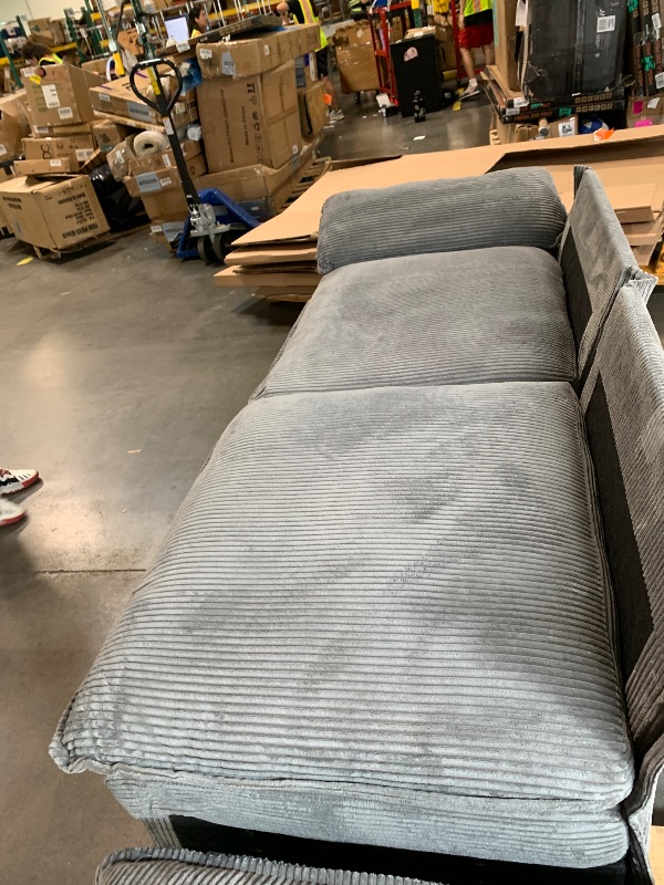 View 2 of **2 pcs**84.6” Corduroy Loveseat with Ottoman, Oversized Double Chaise Lounge Chair Indoor Deep Seat Two Seater Couch Cloud Couch Modular Sectional Sofa for Living Room(Corduroy Grey)