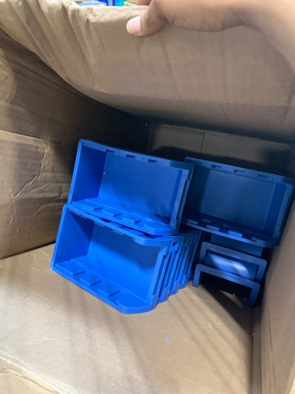 Photo 1 of **** ONLY BLUE BINS ***** 47-Bin Garage Organization Rack (15 Large, 32 Small) - Tabletop or Wall Mount Steel Rack with Removable Stackable Garage Storage Bins, Small Parts Organizer for Hardware or Office Supplies by Stalwart