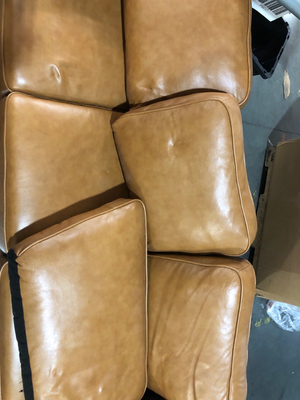 View 3 of ***TRUCK/TRAILER PICKUP ONLY***
***STOCK PHOTO REFERENCE ONLY***
Valencia Artisan Full Leather Sofa 88” - Pure Full Italian Nappa Leather Couch, Solid Wood Accent, Ultimate Comfort, Cognac Tan