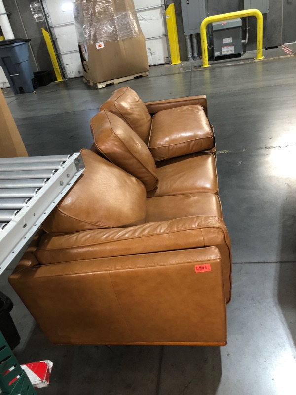 View 2 of ***TRUCK/TRAILER PICKUP ONLY***
***STOCK PHOTO REFERENCE ONLY***
Valencia Artisan Full Leather Sofa 88” - Pure Full Italian Nappa Leather Couch, Solid Wood Accent, Ultimate Comfort, Cognac Tan
