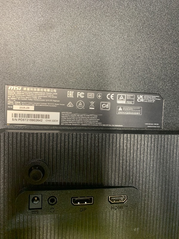 View 3 of ***MISSING PARTS*** SCREEN LOOKS INTACT, BUT UNABLE TO TEST DUE TO MISSING CORDS***msi PRO MP242LE 24" FHD 100Hz IPS Monitor