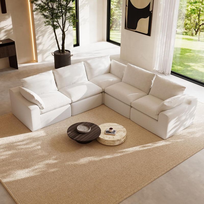 Photo 1 of ***PARTIAL SET - PRICE ADJUSTED***Novilla 104.3" Modular Cloud Couch, Modern Sectional Sofa with Smarts Coil® Support, Chenille Fabric, Upholstered Couch for Living Room Apartments Bedroom, No Assembly, 5 Seater, White