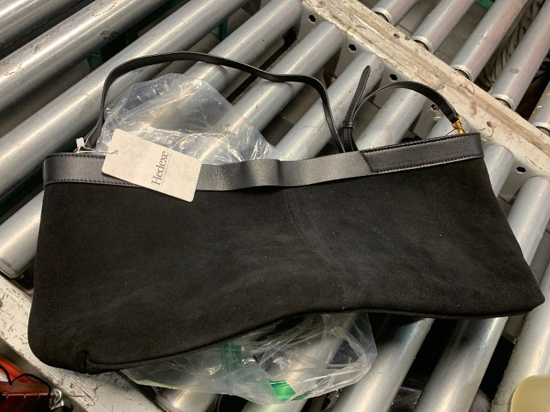 View 4 of ***STOCK PHOTO FOR REFERENCE ONLY***hedexe Suede Tote Bag - Genuine Leather Shoulder Handbag with Pouch (Black)