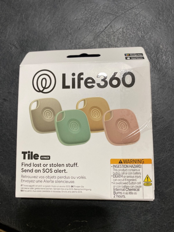 Photo 1 of Life360 Tile - Bluetooth Tracker, Keys Finder and Item Locator for Keys, Bags and More. Phone Finder. Both iOS and Android Compatible. 4-Pack (Colors)