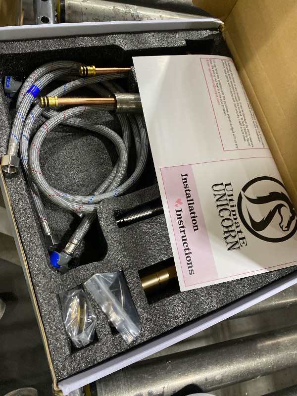 View 2 of Ultimate Unicorn 8 inch Bathroom Faucet Champagne Bronze, Waterfall Bathroom Sink Faucet with Metal Pop-up Sink Drain Stopper and 2 Supply Hoses, DJS-MP-3JT-CG-PB-C