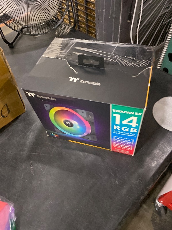 Photo 1 of Thermaltake SWAFAN EX 14 RGB PC Cooling Fan, 3 Pack, 500~2000 RPM, Magnetic Connection, Reversable Blades, Controller Included, CL-F144-PL14SW-A, 140mm, Black