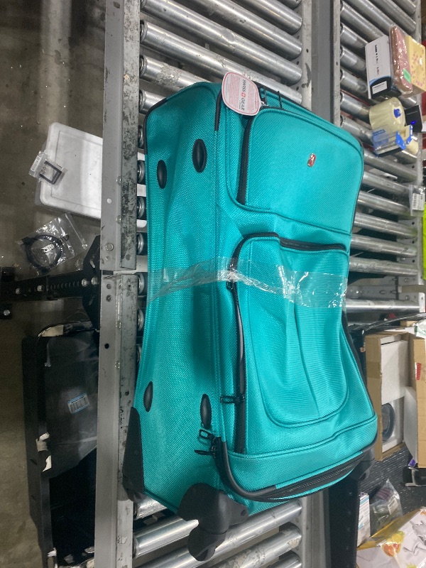 Photo 1 of SWISSGEAR Sion Softside Expandable Spinner Luggage Durable Lightweight Travel Suitcase, Teal, Checked-Large