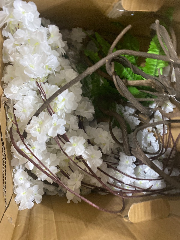 Photo 1 of Quepiem White Artificial Cherry Blossom Tree with Fence