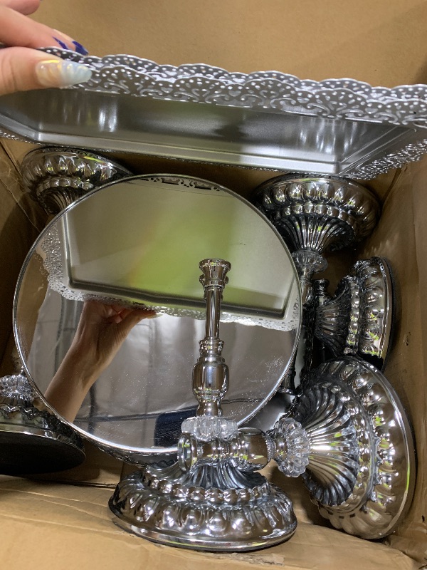 Photo 1 of LEIFEOSH 12-Piece Silver Cake Stand Set