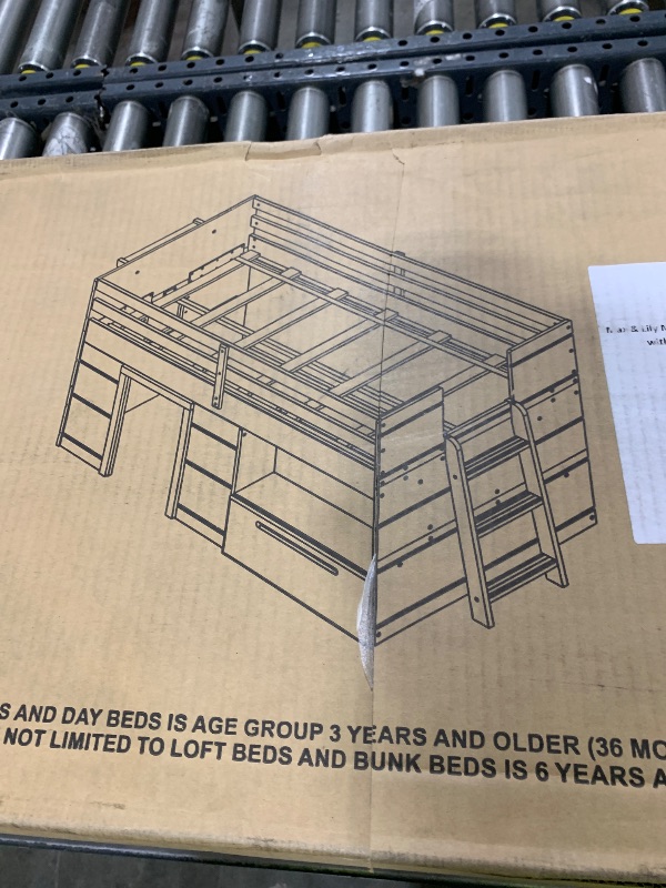 Photo 1 of Max & Lily Loft Bed Twin Size, Solid Wood Low Loft Bed with Storage Drawer and Ladder, Modern Farmhouse Loft Bed for Kids, Barnwood Brown