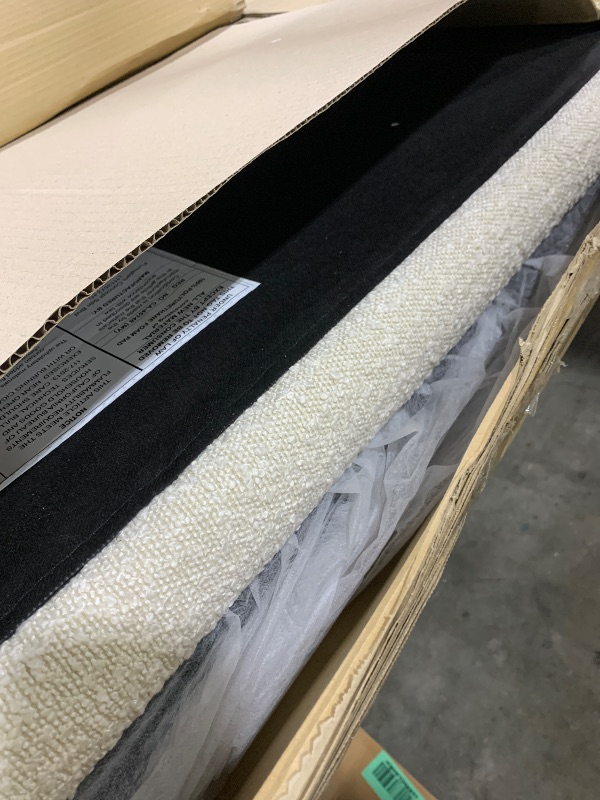 Photo 1 of KISLOT Queen Wood Platform Bed Frame with Boucle Upholstered Headboard, Mid-Century Modern Bed with USB Charging Station, Solid Wood Slat Support, Noise-Free, No Box Spring Needed, Natural