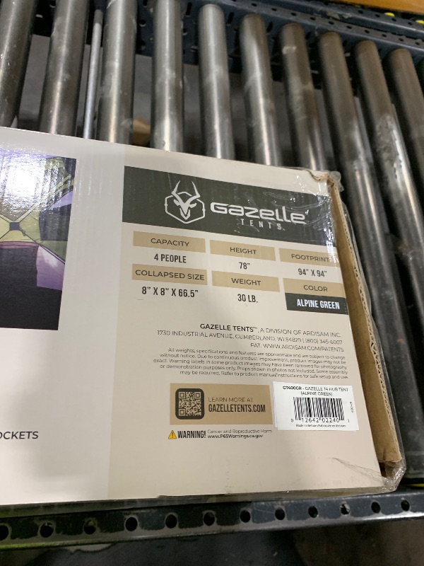 View 4 of Gazelle Tents™ T4 Hub Tent, Easy 90 Second Set-Up, Waterproof, UV Resistant, Removable Floor, Ample Storage Options, 4-Person, Alpine Green, 94" x 94" x 78", GT400GR