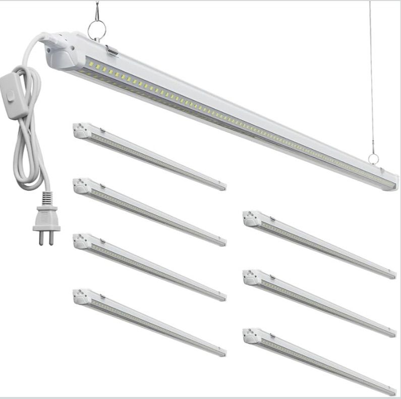 Photo 1 of T8 8FT LED Shop Lights 8 Pack 6000K Linkable Garage Light Fixture
Super Bright 120W 19200LM Led Strip Lights,Hanging/Surface Mount, 270° Wide-Angle, Plug-In, for Garage/Workshop/Basement/Gym