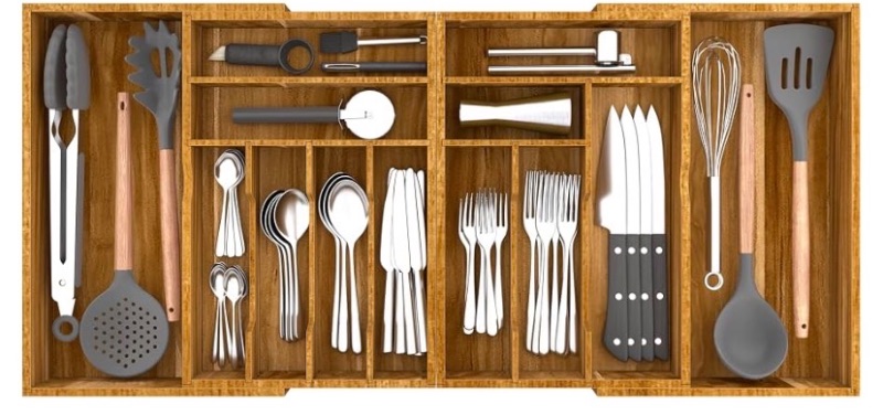 Photo 1 of Suli Extra Large Silverware Drawer Organizer,Expandable 22in to 37in,Acacia
2.6in Deep,13 Slot,Removable Design,Expandable Utensil Tray for Drawer,Big Adjustable Cooking Cutlery Flatware Holder,Brown