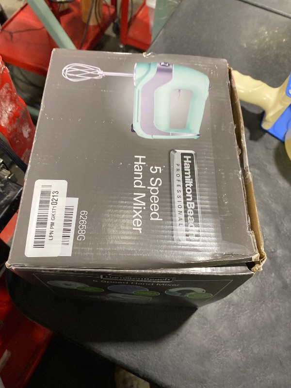 Photo 1 of Hamilton Beach Professional 5-Speed Electric Hand Mixer with Snap-On Storage Case, QuickBurst, Stainless Steel Twisted Wire Beaters and Whisk, Mint (62658)