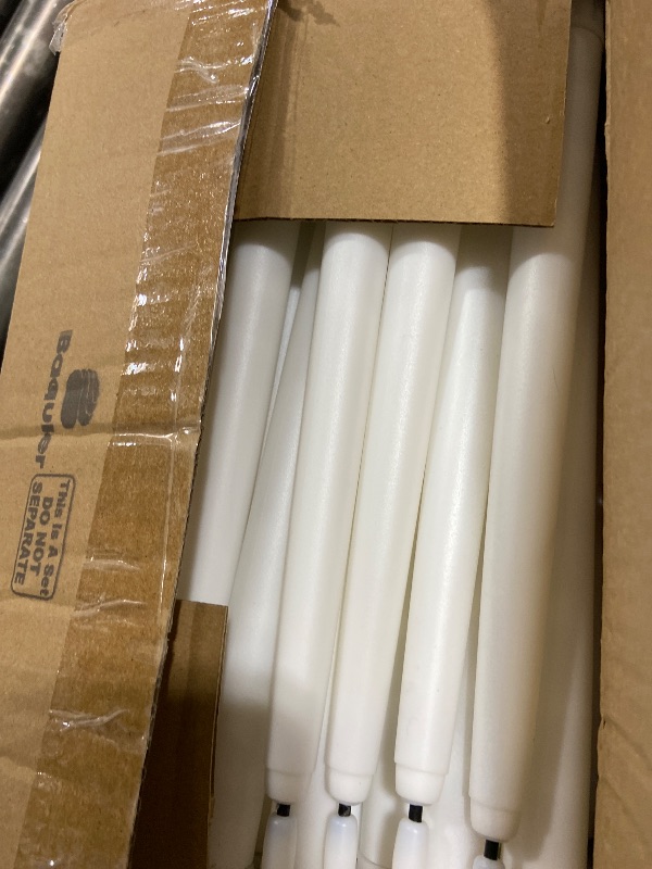 Photo 1 of Baquler 100 Pcs 9.7 Inch Flameless Taper Candles Battery Operated Taper Candles Bulk LED Flickering White Candlesticks for Wedding Church Table Centerpiece Halloween Christmas Party Decor