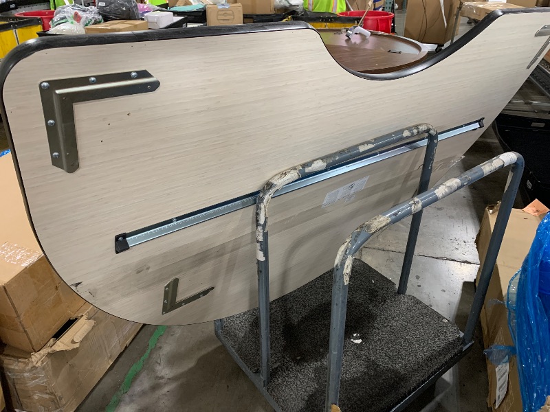 Photo 1 of *** legs not included only table *** STOCK PHOTO FOR REFERENCE -- FDP Kidney (48 x 72 inch) Collaborative Classroom Table with Adjustable Standard Swivel Glide Legs (19-30 in); School and Office Furniture - Pasadena Oak Top/Black Edge and Legs