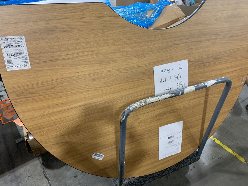 Photo 1 of *** legs not included only table *** STOCK PHOTO FOR REFERENCE -- FDP Kidney (48 x 72 inch) Collaborative Classroom Table with Adjustable Standard Swivel Glide Legs (19-30 in); School and Office Furniture - Pasadena Oak Top/Black Edge and Legs