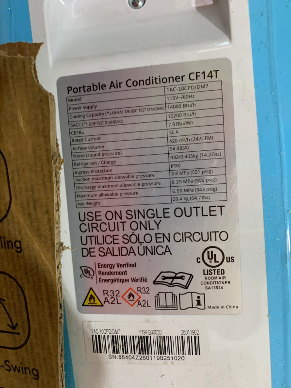 Photo 1 of STOCK PHOTO FOR REFERENCE - gravee portable air conditioner CF14T