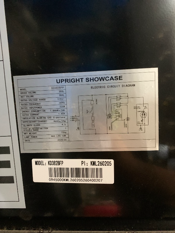 Photo 1 of STOCK PHOTO FOR REFERENCE - up right show case refrigerator model kd382bfp