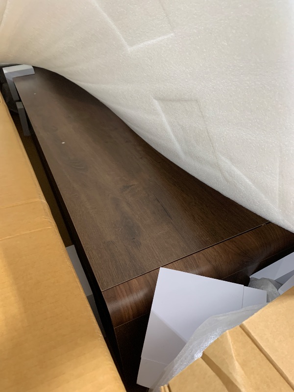 Photo 1 of POVISON Fully-Assembled Minimalist Floating TV Stand with LED Lights, Modern Wall-Mounted Media Console with 4 Flip-Down Cabinet Doors for 85 Inch TV, Walnut Veneer, 94"