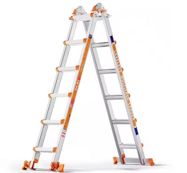 Photo 1 of A Frame 6 Step Ladder,22 ft. Reach Extension Ladder with Stabilizer Bar, Wheels, 330 lbs. Security Multi Position Ladder