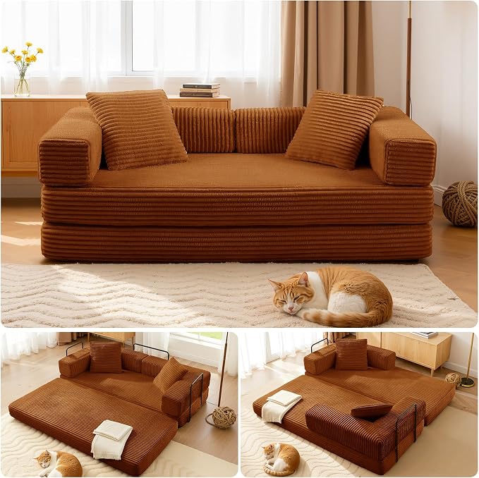 Photo 1 of 81'' Futon Sofa Bed, Folding Floor Couch Bed, Corduroy Fabric Boneless Couch
