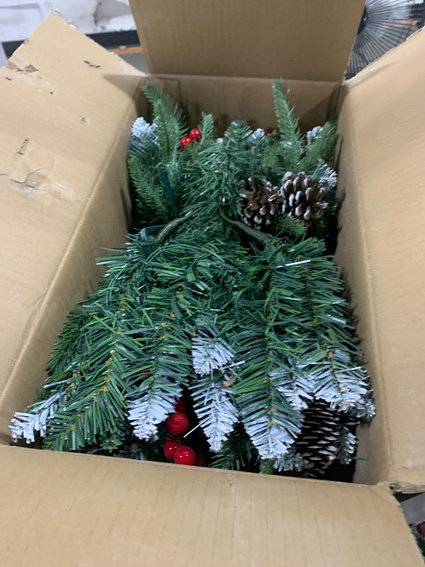 View 2 of Glintoper Lighted Artificial Christmas Urn Filler, Pre-lit Xmas Pine Trees with Cones, Golden & Red Berries, Tripod Stake and 60 LED Lights, Outdoor Light Up Planter Filler Holiday Home Decor, 2 Pack