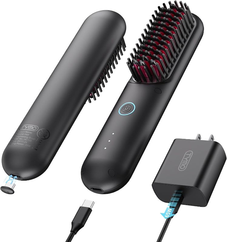 Photo 1 of TYMO Cordless Hair Straightener Brush - Porta PRO Portable Straightening Brush for Travel, Mini Ionic Hot Comb Straightener for Women, Lightweight on-The-go, Cordless & Fast Charger Dual Power, Black