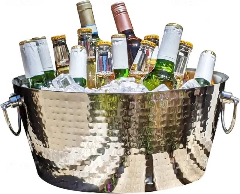 Photo 1 of Hammered Stainless Steel Beverage Tub 12 Quarts
