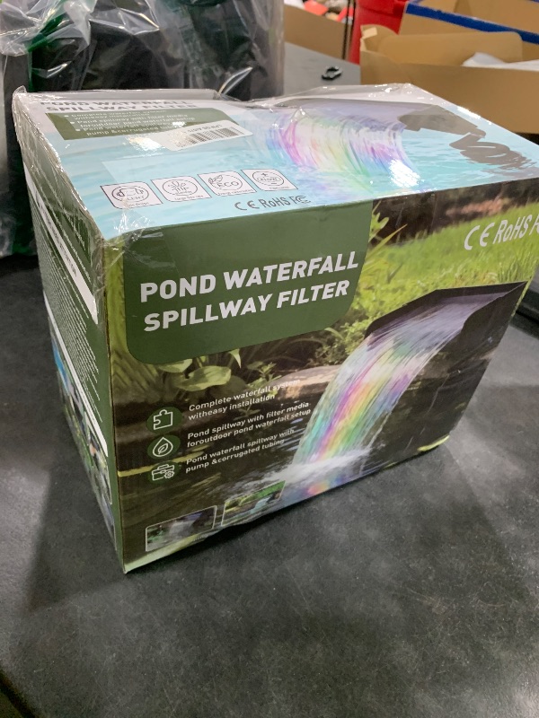 Photo 1 of All-in-1 Pond Waterfall Kit with LED Light, 12 in Stainless Steel Spillway