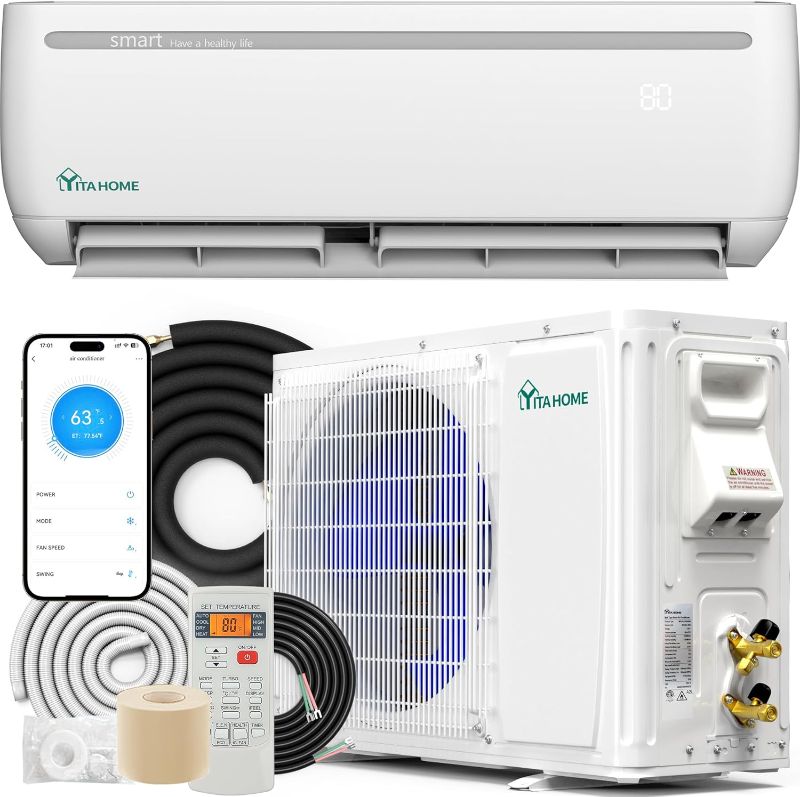 Photo 1 of YITAHOME 12000 BTU Mini Split Air Conditioner Heat Pump System, 20 SEER2 115V WiFi Enabled Inverter Ductless AC Cool Up to 750 Sq. Ft with Installation Kit, Pre-Charged Condenser, 1 Ton